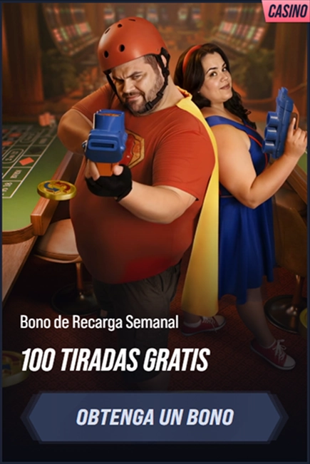 Bono de Recarga Semanal 100 Tiradas Gratis con dos personas posando