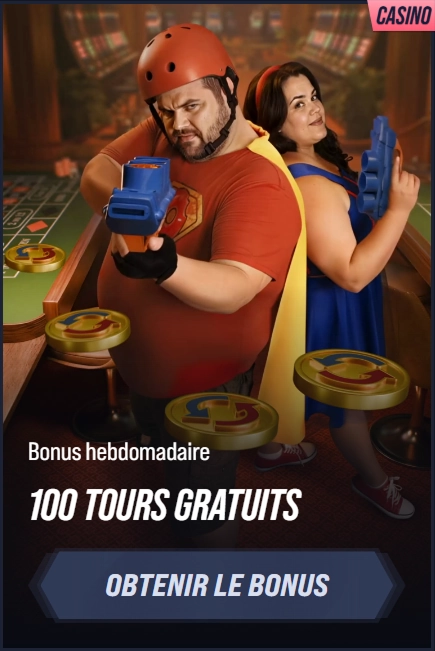 VegasHero Casino 100 free spins bonus banner with cartoon characters