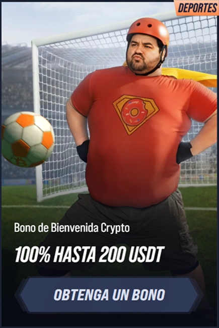 Man in superhero costume with donut logo and helmet, football field background, bonus offer