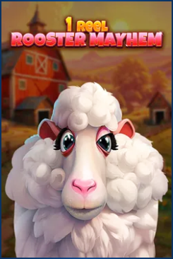 1 Reel Rooster Mayhem slot game with cartoon sheep and farm background